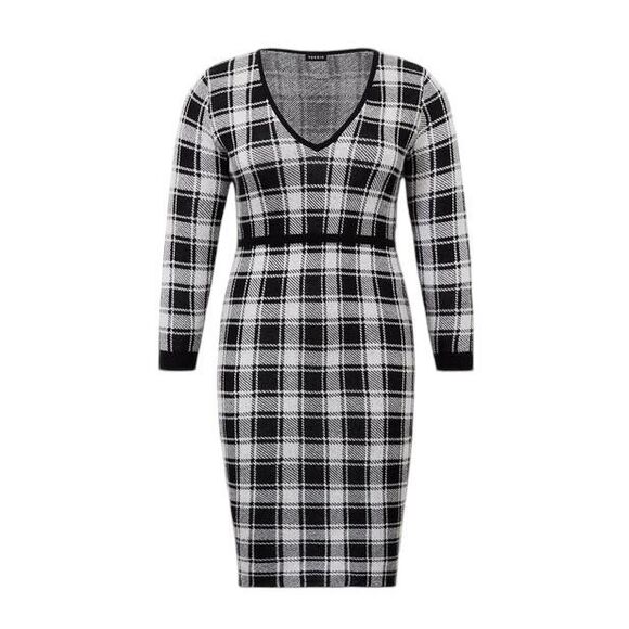 Torrid Plus Size 2X Dress Plaid Bodycon Sweater Dress Black White Knee‎ 969 - Picture 13 of 16